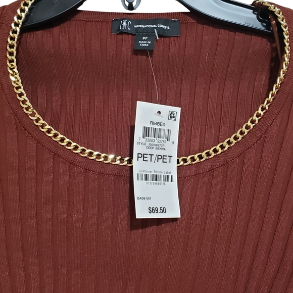 INC International Concepts Petite Sweater Gold Chain Ribbed P/P Deep Sienna NWT! - Picture 2 of 4